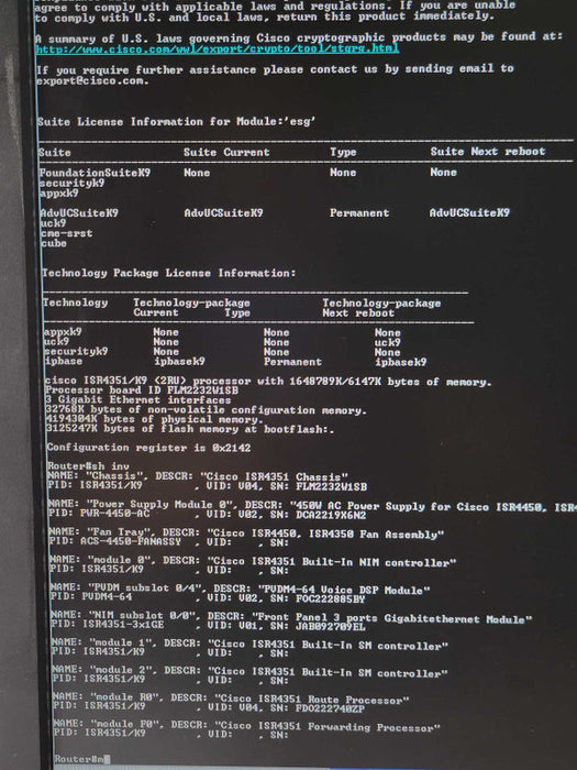 Cisco ISR4351/K9 ISR 4351 Series Integrated Services Router No CLOCK ISS, SEE _