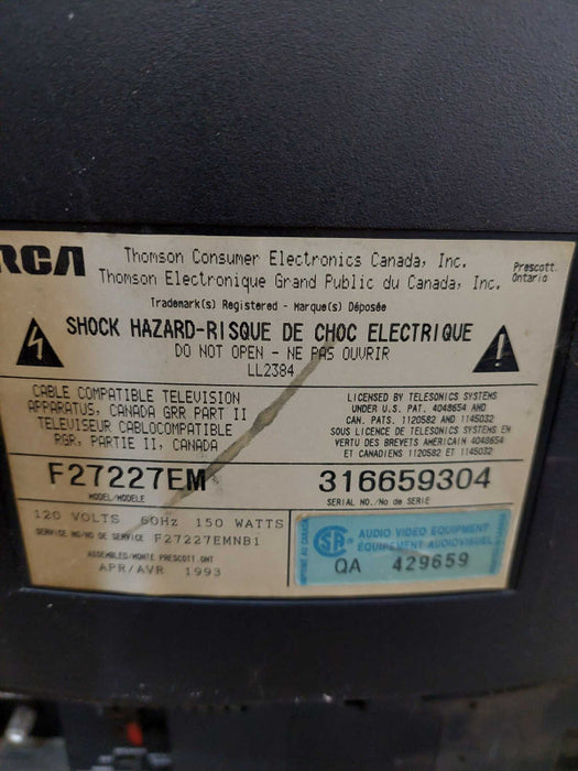 RCA Home Theatre CRT 27\\" Television Model: F27227EM made in Canada 1993