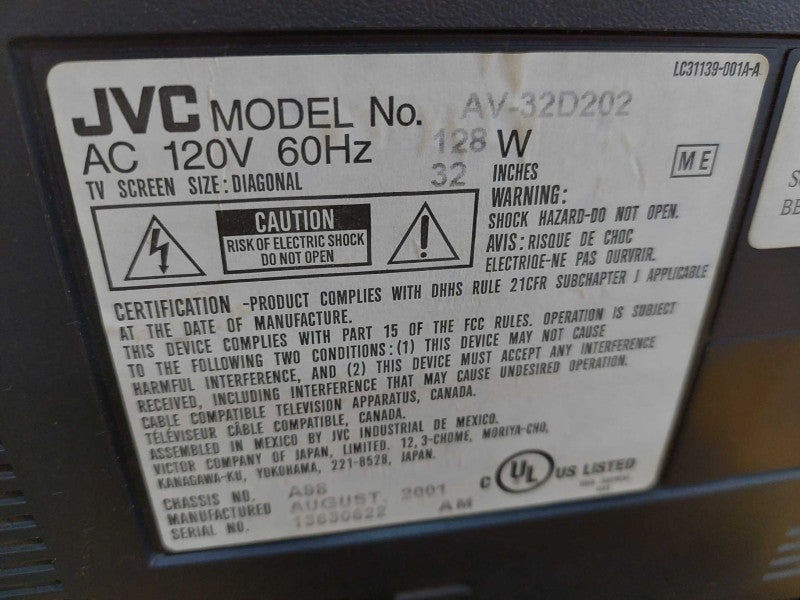 JVC 32\\" CRT Television Model: AV-32D202   year 2001