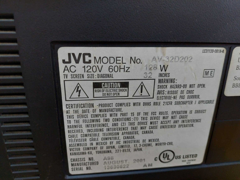 JVC 32\\" CRT Television Model: AV-32D202   year 2001