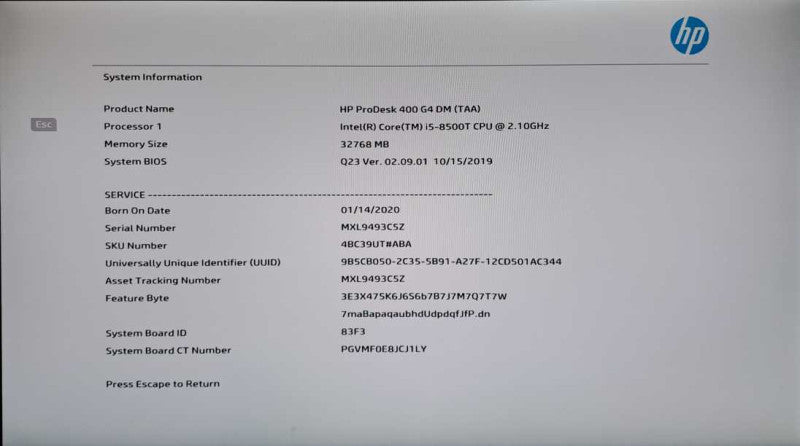 HP ProDesk 400 G4 USFF i5-8500T 32GB DDR4 No HDD/OS WiFi + Adapter