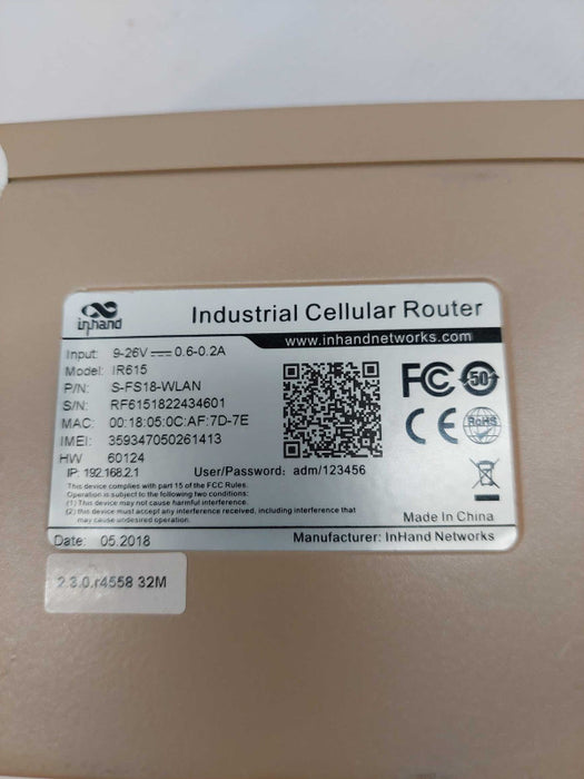 INHAND Industrial Cellular Router Model: IR615 PN: S-FS18-WLAN Q
