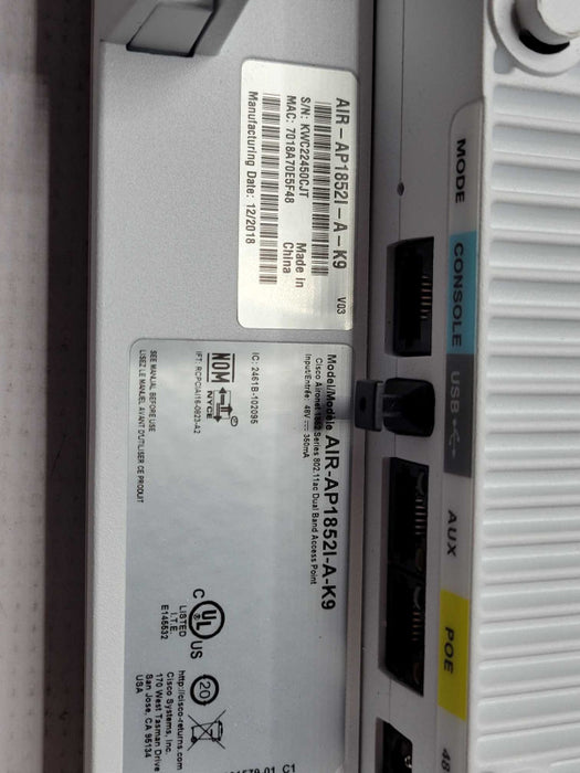 Cisco AIR-AP1852I-A-K9 Aironet 1852I Wireless Access Point Q_
