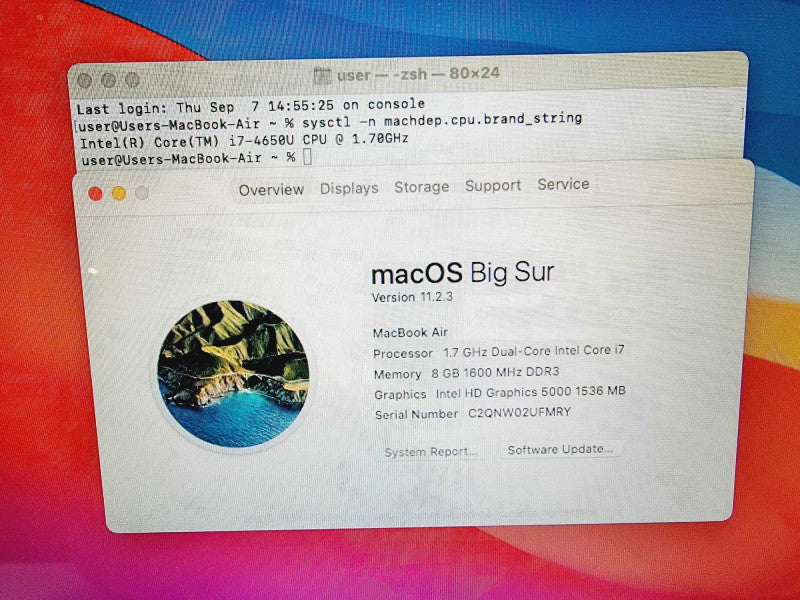 Apple Macbook Air 2013 13\\" Core i7-4650U @ 1.7GHz 8GB DDR3 250GB SSD (