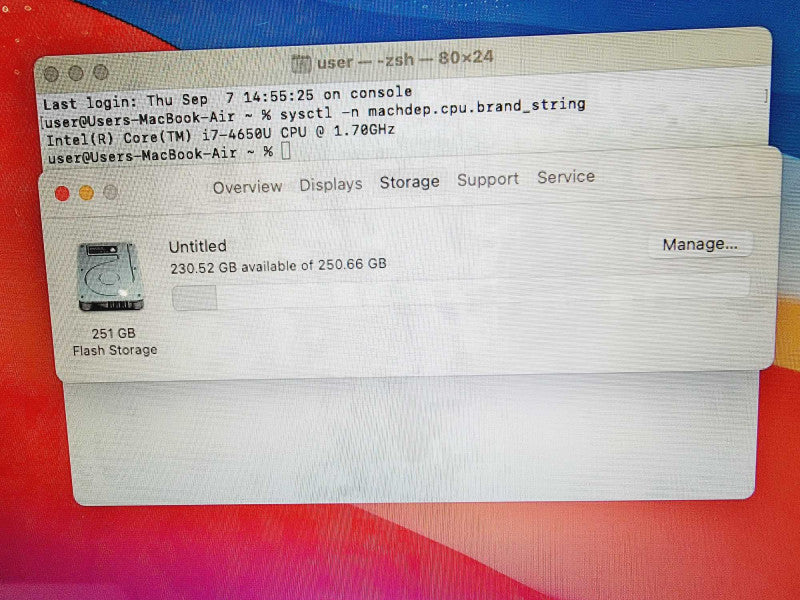 Apple Macbook Air 2013 13\\" Core i7-4650U @ 1.7GHz 8GB DDR3 250GB SSD (