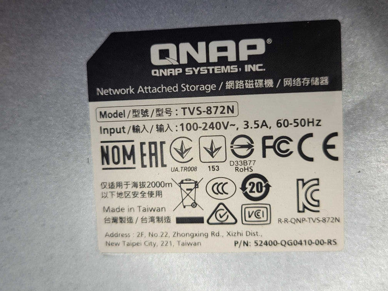 QNAP TVS-872N 8 Bay Thunderbolt 3 NAS Core I3 8th Gen, 2x HDD Trays, READ _