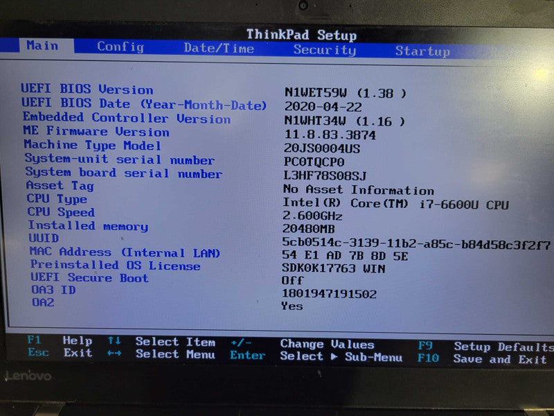Lenovo ThinkPad T470s Intel i7 6600u 2.60Ghz 20GB RAM 256GB SSD !