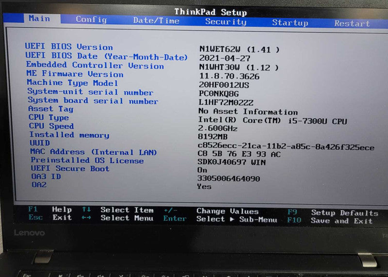 Lenovo ThinkPad T470s Intel Core i5-7300U 2.6GHz 8GB RAM 256GB SSD !