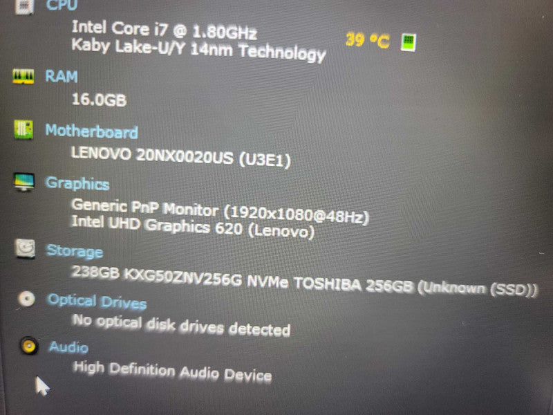 Lenovo T490s i7-8665U@ 1.80GHz, 16GB DDR4, 256GB m.2 **READ** Î²