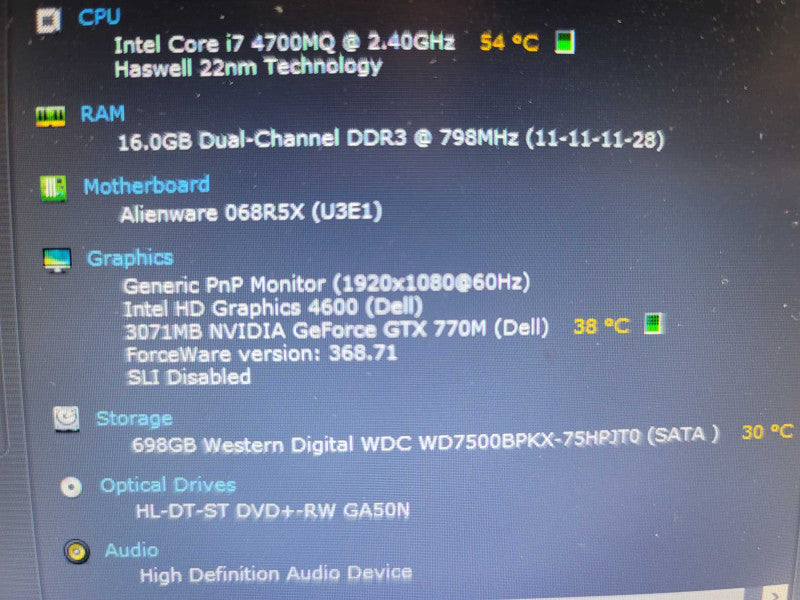 AlienWare 17 R1 i7-4700MQ@2.40GHz, 16GB DDR4, 3GB GTX 770M, 750GB HD**READ Î²