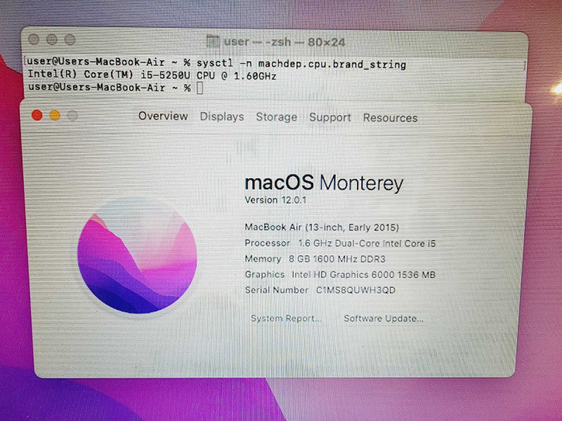 Apple Macbook Air 2015 13\\" Core i5-5250U @ 1.6GHz 8GB DDR3 120GB SSD (