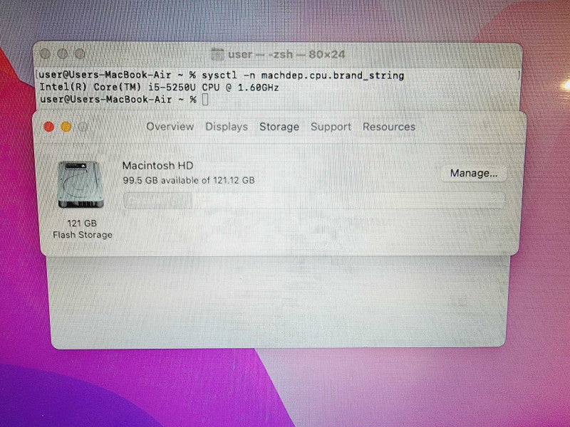 Apple Macbook Air 2015 13\\" Core i5-5250U @ 1.6GHz 8GB DDR3 120GB SSD (