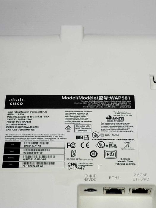 Cisco WAP581 Wireless Access Point Dual Radio Wave 2 with 2.5GbE /w bracket Q