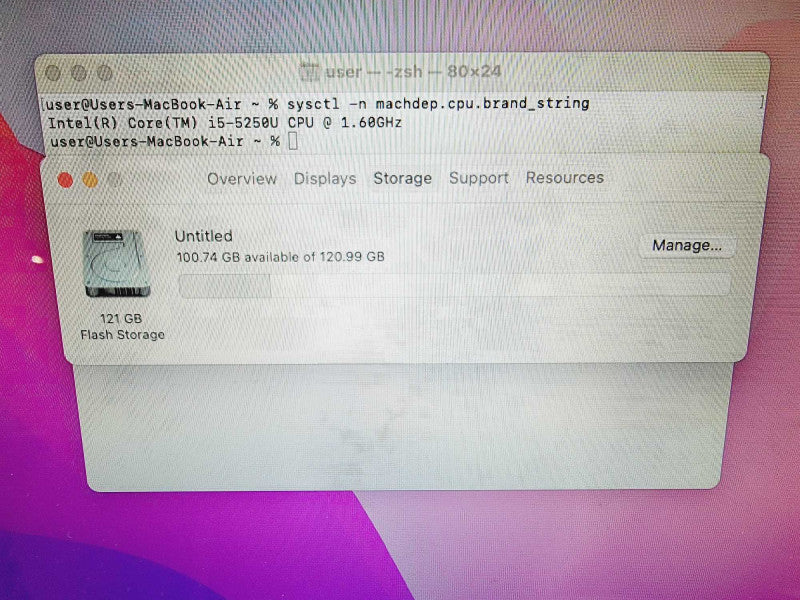 Apple Macbook Air 2015 13\\" Core i5-5250U @ 1.6GHz 8GB DDR3 120G SSD (