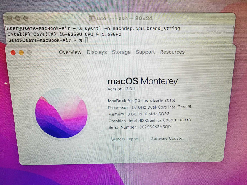 Apple Macbook Air 2015 13\\" Core i5-5250U @ 1.6GHz 8GB DDR3 120G SSD (