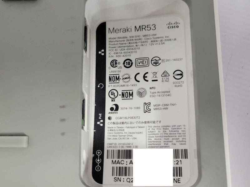 Cisco Meraki MR53-HW 802.11ac Access Point, UNCLAIMED  _