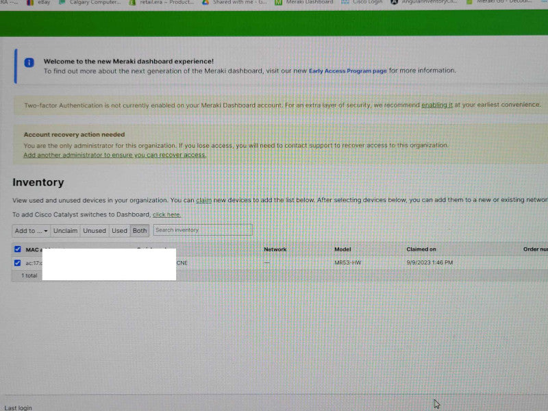 Cisco Meraki MR53-HW 802.11ac Access Point, UNCLAIMED  _