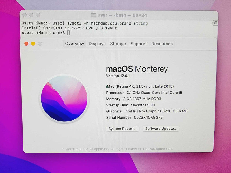 Apple iMac Retina 4K 2015 21.5\\" Core i5-5675R @ 3.1GHz 8GB DDR3 1TB SSD (