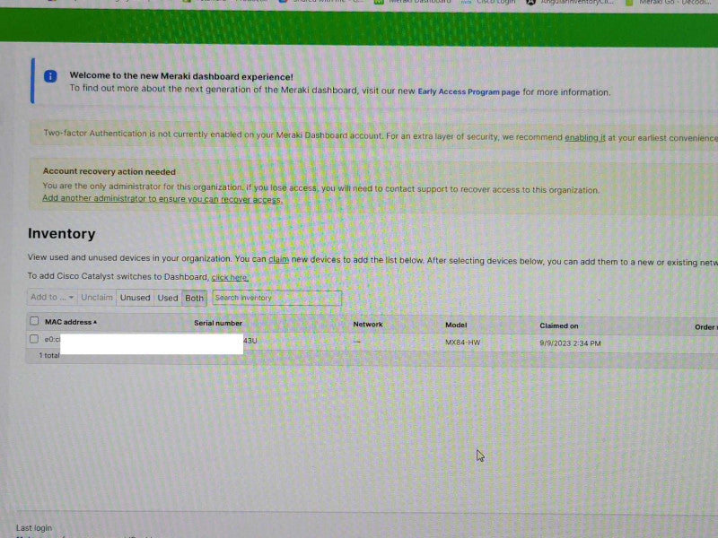 Cisco Meraki MX84-HW Cloud Managed Security Appliance UNCLAIMED _