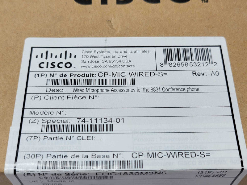 Cisco CP-MIC-WIRED-S 74-11134-01 Wired Microphone accessories For CP-8831 _