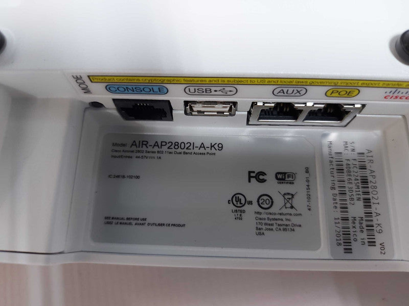 Cisco AIR-AP2802I-A-K9 Dual band acess point AC PoE #