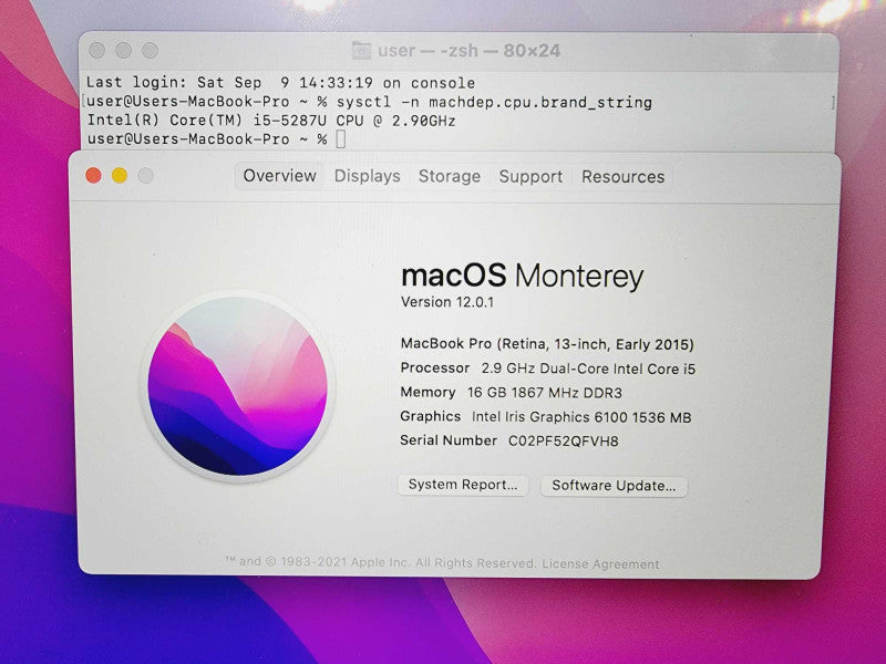 Apple Macbook Pro Retina 2015 13\\" Core i5-5287U @ 2.9GHz 16GB DDR3 500GB SSD (