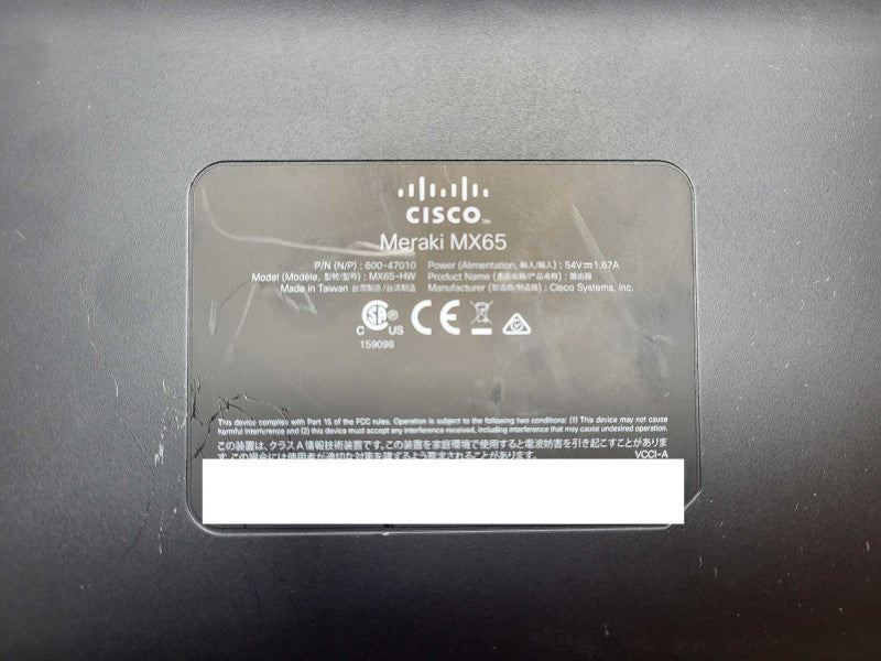 CISCO MX65-HW - Meraki MX65 Cloud Managed Security Appliance *UNCLAIMED* Q$