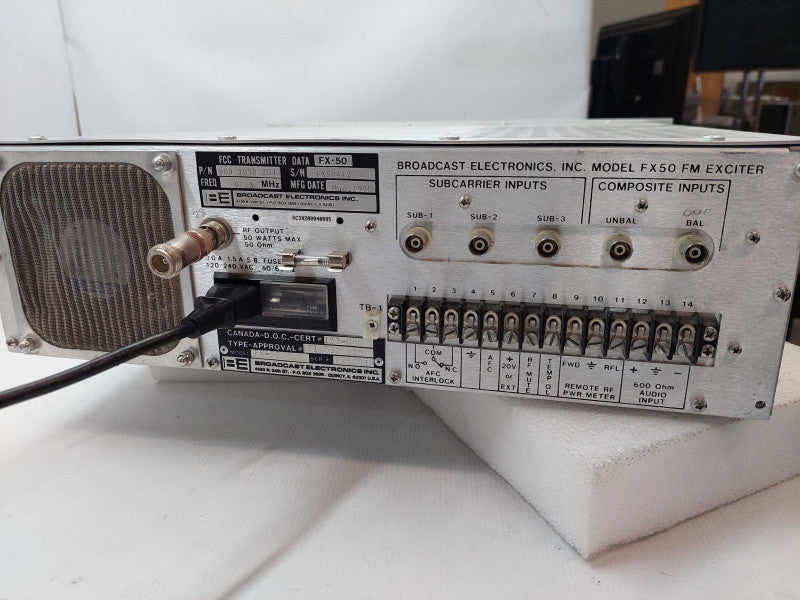 Broadcast Electronics FX50 Exciter FCC Transmitter Data PN: 909-1050-204