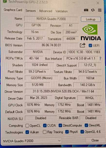 Nvidia Quadro P2000 5GB GDDR5 1024 CUDA Cores GPU 4x DP 1.4 Q)