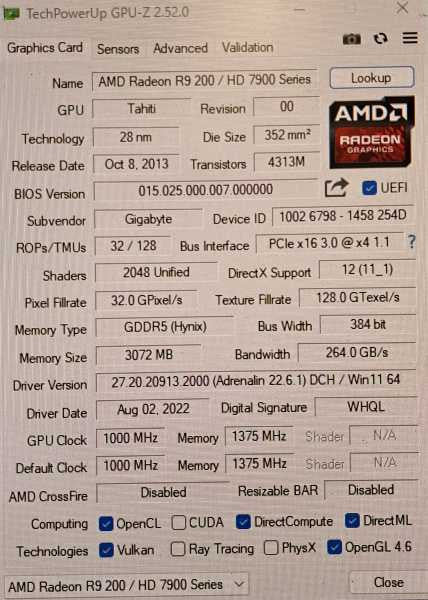 AMD Radeon GIGABYTE R9 200 HD 7900 WindForce 3GB GDDR5 GPU PCIe x16 3.0 DVI H )