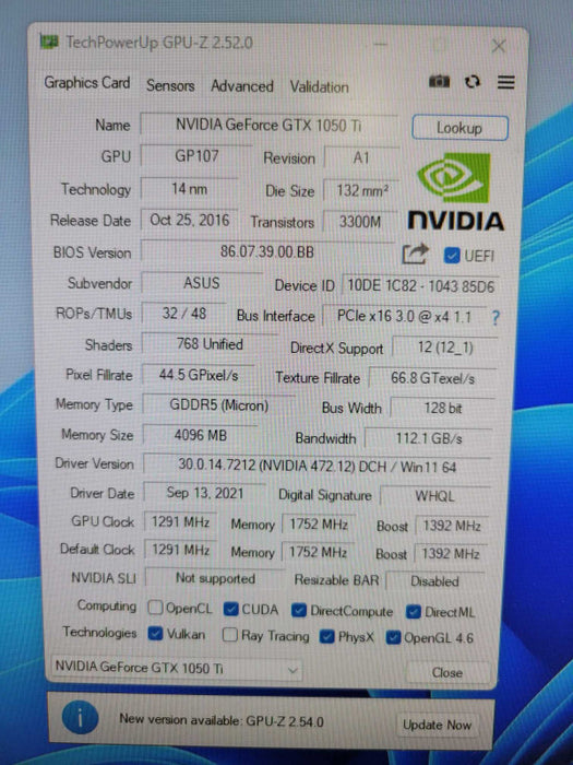 ASUS NVIDIA GTX 1050 4GB PCIE