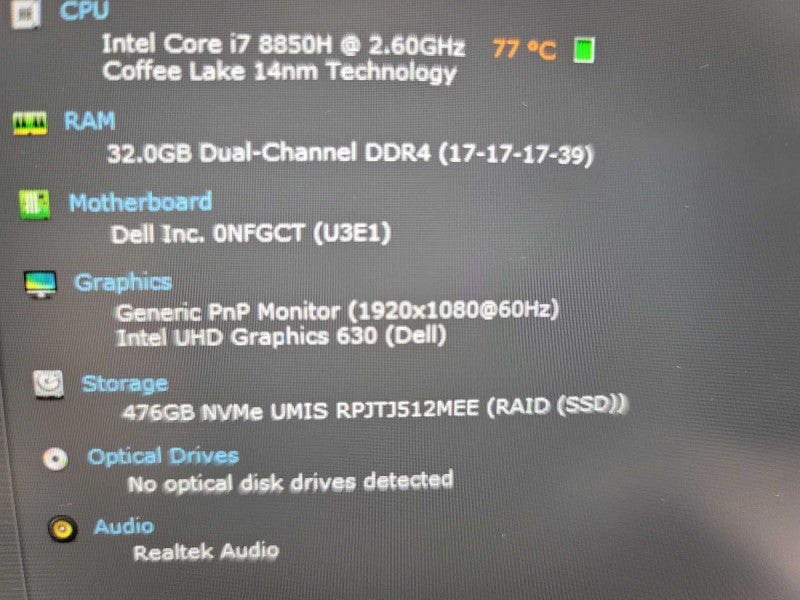 Dell Precision 5530 i7-8850H @ 1.60GHz, 32GB DDR4, 512GB m.2 **No Battery Î²