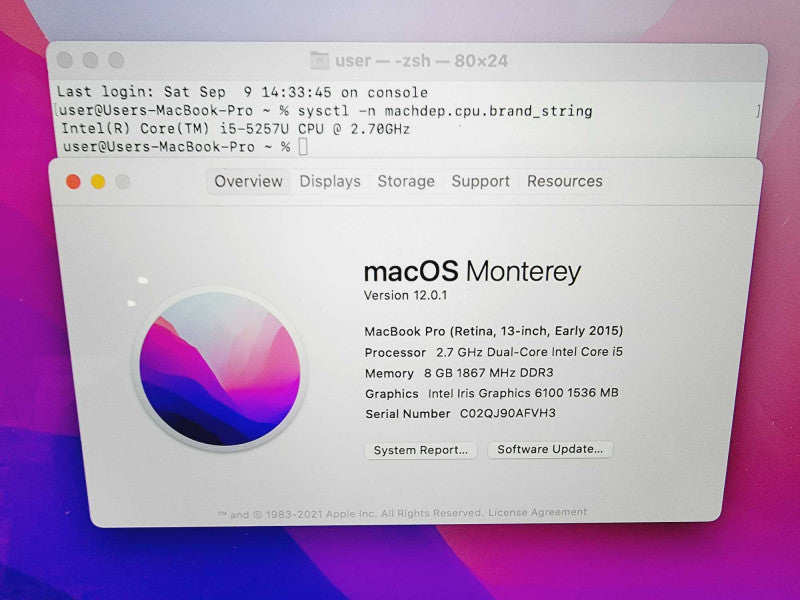 Apple Macbook Pro 2015 13\\" Core i5-5257U @ 2.7GHz 8GB DDR3 500GB SSD [Read] (