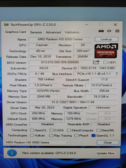 ASUS AMD 6970 2GB PCIE TRIPPLE SLOT