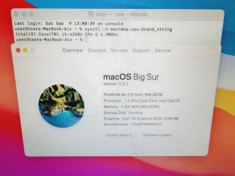 Apple Macbook Air 2013 13\\" Core i5-4250U @ 1.3GHz 4GB DDR3 250GB SSD (