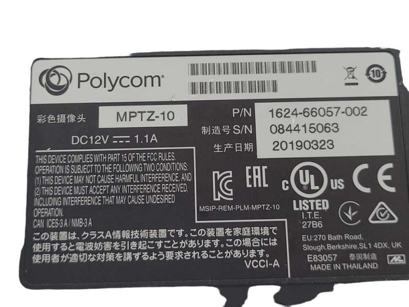 Polycom MPTZ-10 EagleEye IV Conference Camera 1624-66057-002, READ _