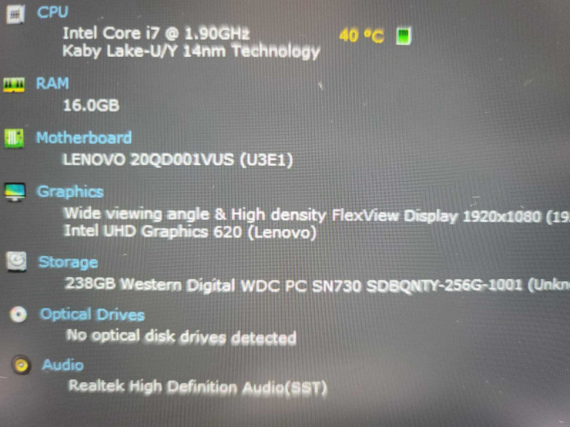 Lenovo X1 Carbon  i7-8665U @1.90GHz, 16GB DDR4, 256GB m.2 Î²