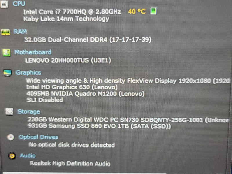Lenovo ThinkPad P51 i7-7700HQ, 32GB DDR4, 2GB Quadro M1200, 256GB + 1TB SSD Î²