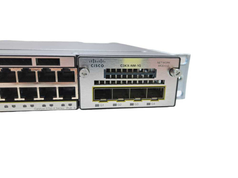 Cisco WS-C3750X-48PF-S 48-Port Gigabit PoE+ Switch w/ 1x C3KX-NM-1G 1x PSU Q)
