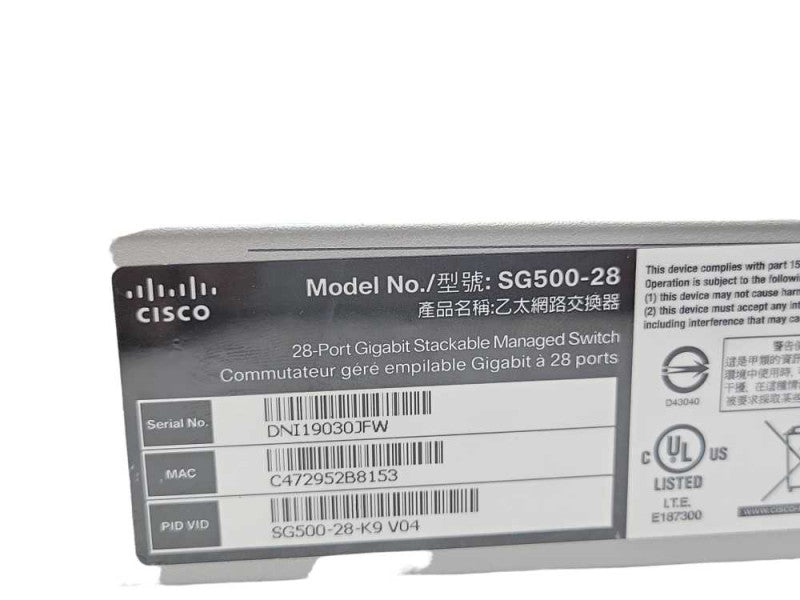 Cisco SG500-28 28-port Gigabit Stackable Managed Switch SG500-28 _