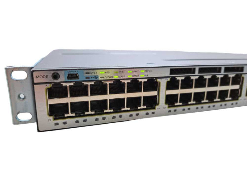 Cisco WS-C3750X-48PF-S 48-Port Gigabit PoE+ Switch w/ 1x C3KX-NM-1G 1x PSU )