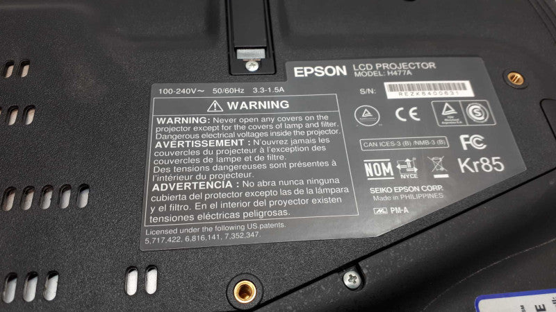 Epson PowerLite 1771W WXGA Projector Model: H477A &