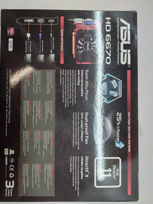 Asus Radeon HD 6670 2GB DDR3 PN: 90-C1CQR2-S0UAN0YZ Model: HD6670-2GD3