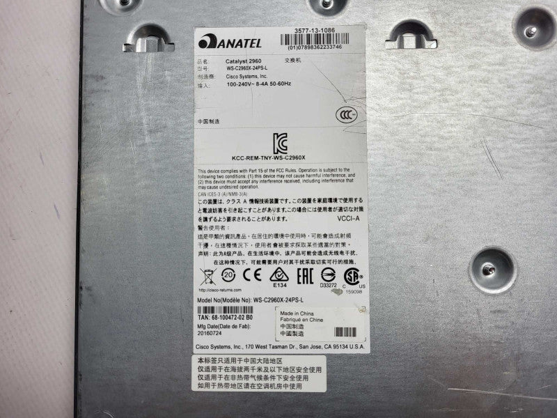 CISCO WS-C2960X-24PS-L V02 24x Gig PoE & 4x 1GB SFP Managed Switch READ $