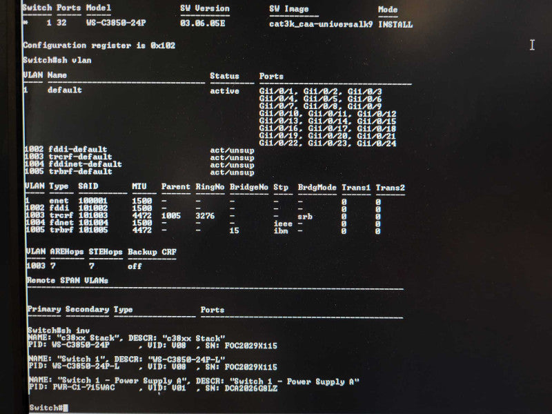 Cisco WS-C3850-24P-S 24-Port Gig PoE+ Switch 1x PWR-C1-715WAC READ $
