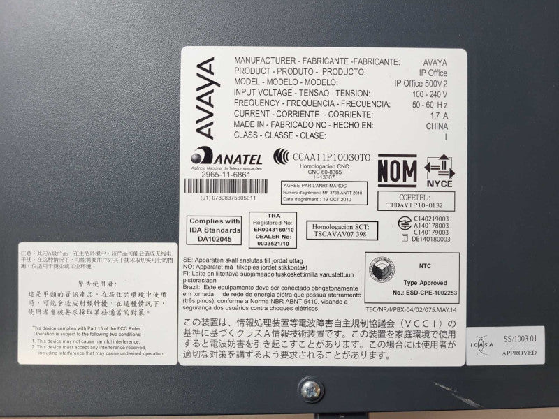 Avaya IP500 V2 700476005 IP Office Control Unit $
