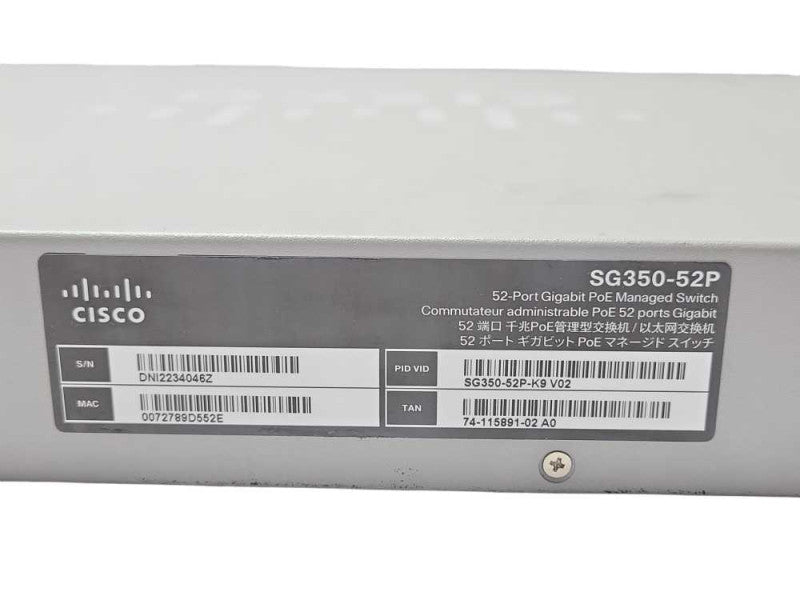 Cisco SG350-52P-K9 V03 52-Port PoE Stackable Managed Switch, READ _