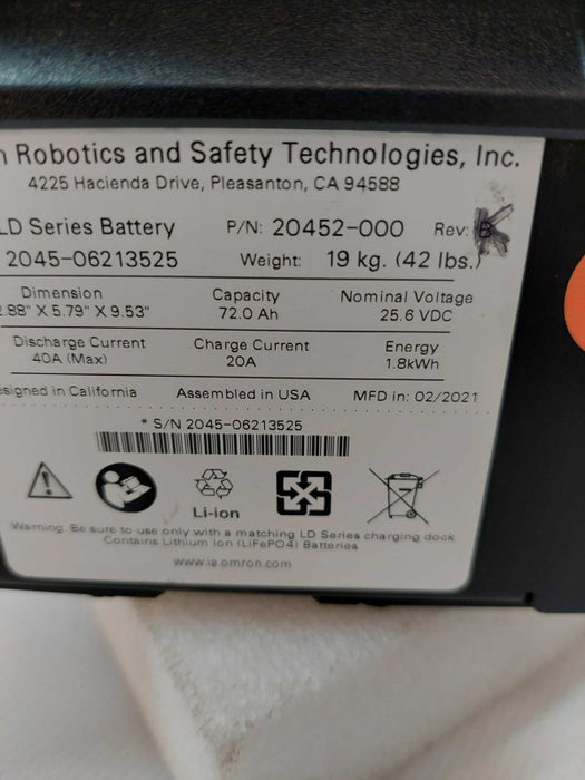 Omron Robotics & Safety Technologies   Li-Ion  Model: LD Series Battery