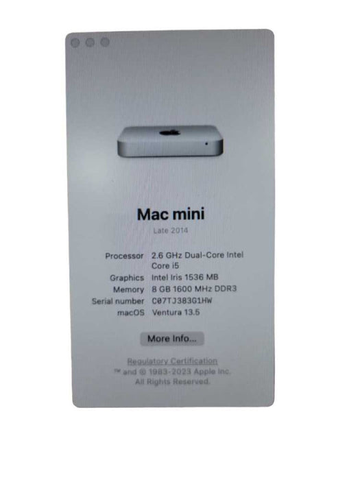 Apple Mac Mini 2014 Core i5-4278U @ 2.6GHz 8GB DDR3 250GB SSD !