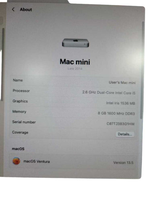 Apple Mac Mini 2014 Core i5-4278U @ 2.6GHz 8GB DDR3 250GB SSD !